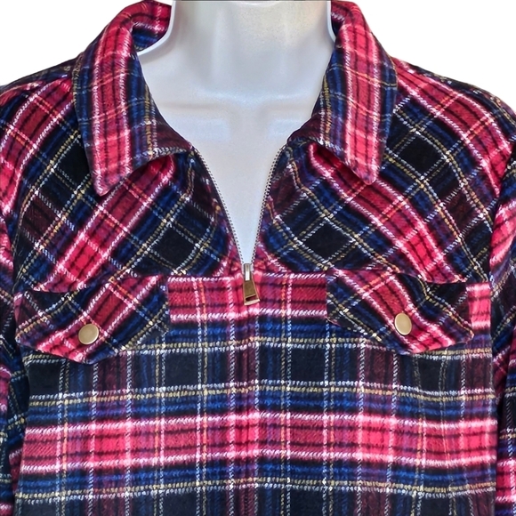 Christopher & Banks Women's Wool Blend Plaid Zip-Up Trucker Jacket Shacket - Picture 3 of 10